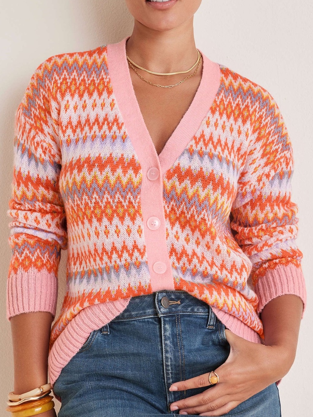 Venus Fair Isle Cardigan - Peach Dust size Large